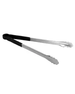 16 INCH STAINLESS STEEL TONGS WITH BLACK HANDLE