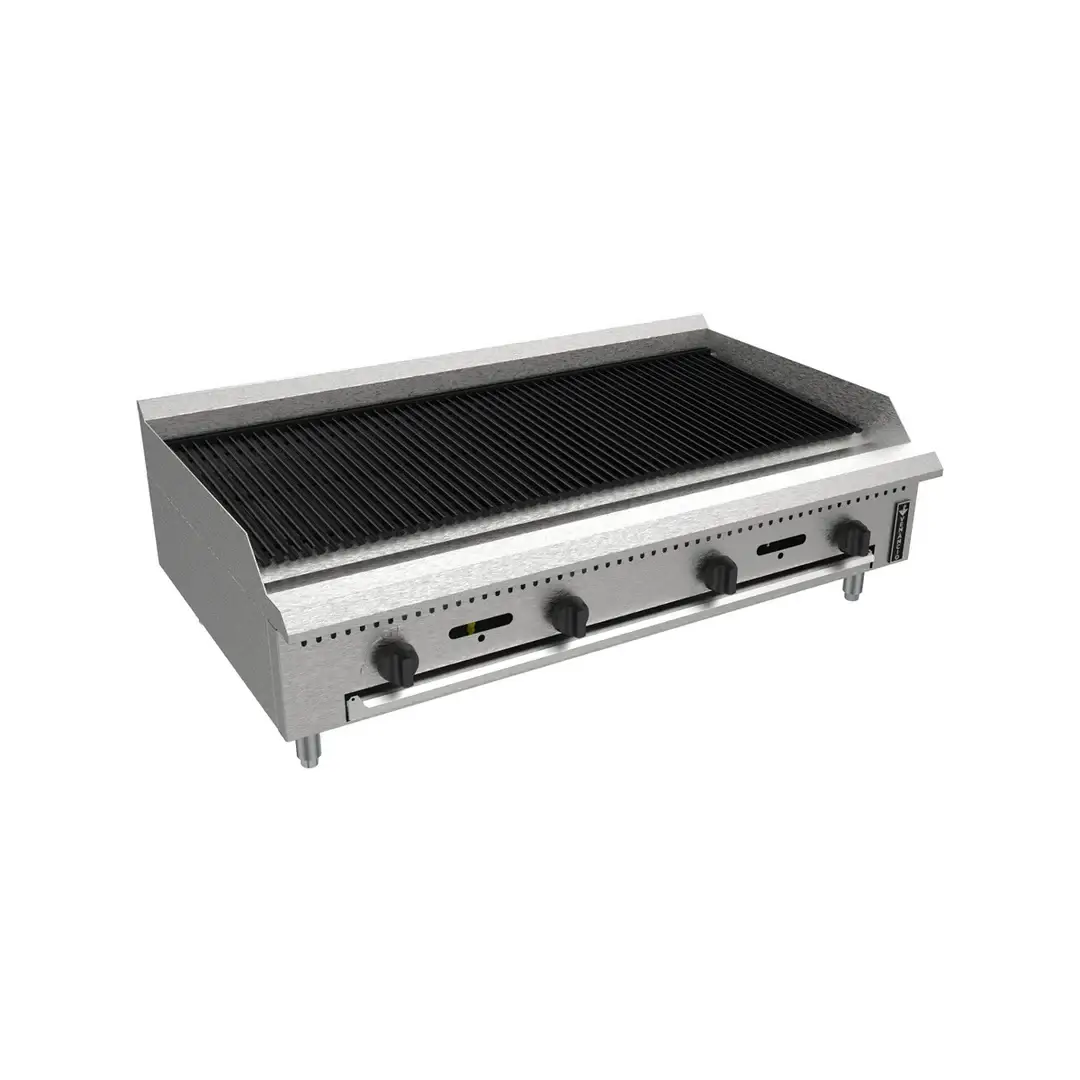 VENANCIO PRIME SERIES 48 INCH COUNTERTOP RADIANT CHAR BROILER WITH 4 BURNERS AND SPLASH GUARDS - 120000  BTU - NATURAL GAS