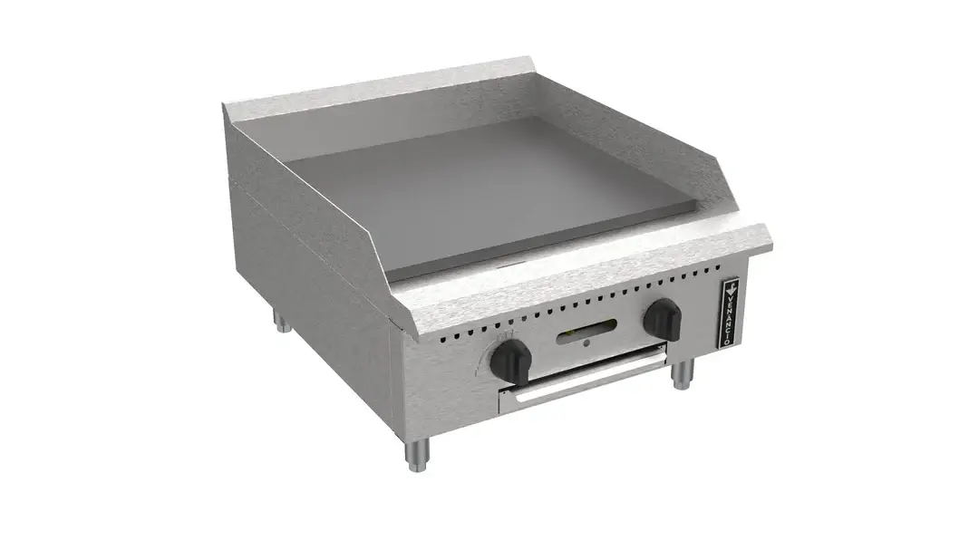 VENANCIO PRIME SERIES 24 INCH COUNTERTOP GRIDDLE WITH MANUAL CONTROLS AND 2 BURNERS - 60000 BTU - NATURAL GAS