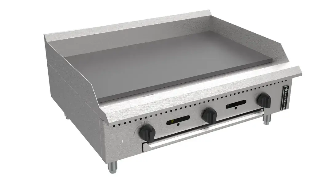 VENANCIO PRIME SERIES 36 INCH COUNTERTOP GRIDDLE WITH MANUAL CONTROLS AND 3 BURNERS - 90000 BTU - NATURAL GAS