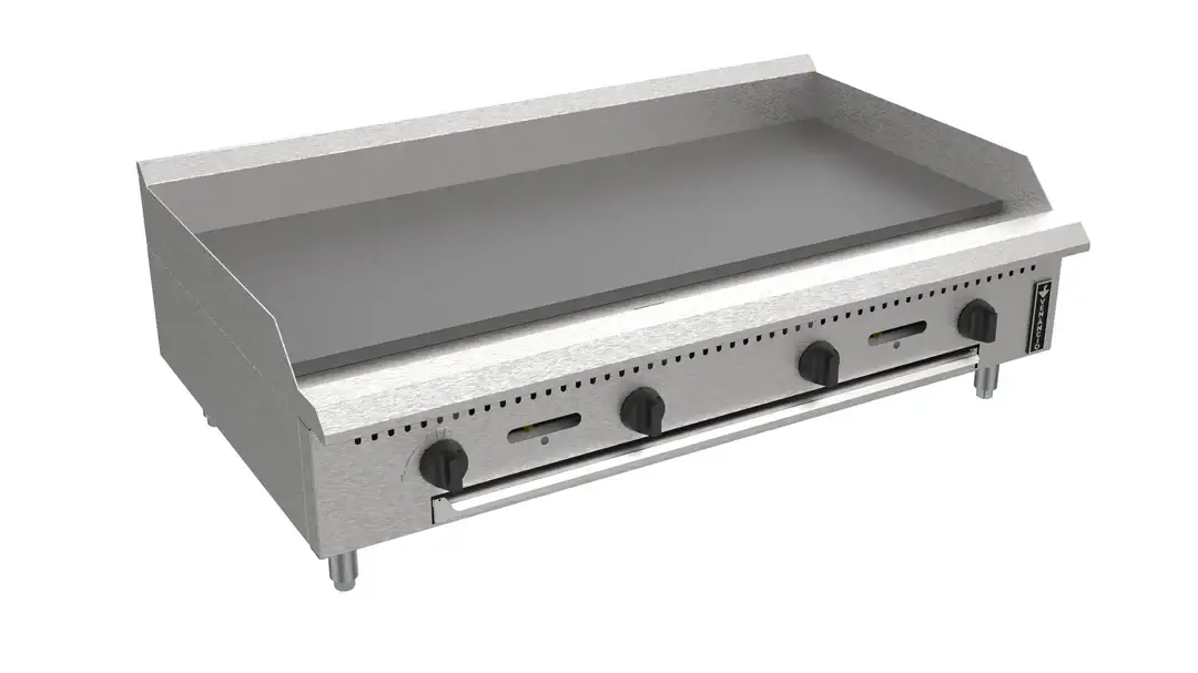 VENANCIO PRIME SERIES 48 INCH COUNTERTOP GRIDDLE WITH MANUAL CONTROLS AND 4 BURNERS - 120000 BTU - NATURAL GAS