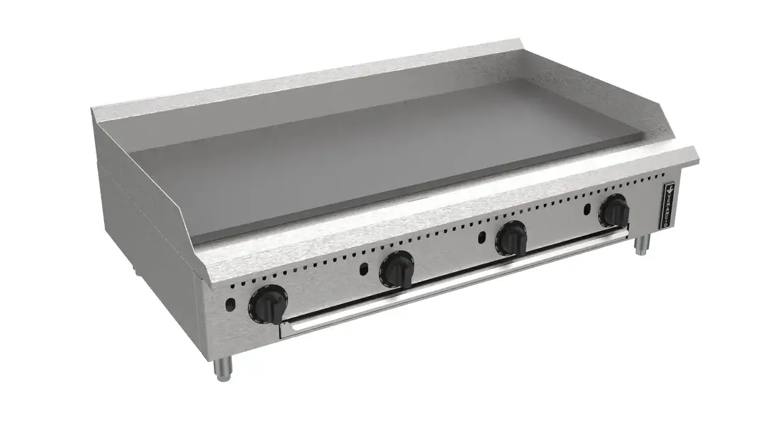 VENANCIO PRIME SERIES 48 INCH COUNTERTOP GRIDDLE WITH THERMOSTATIC CONTROLS AND 3 BURNERS - 140000 BTU - NATURAL GAS