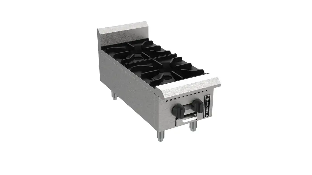 VENANCIO PRIME SERIES 2 BURNER COUNTERTOP HOT PLATE WITH BACKSPLASH - 56000 BTU - NATURAL GAS