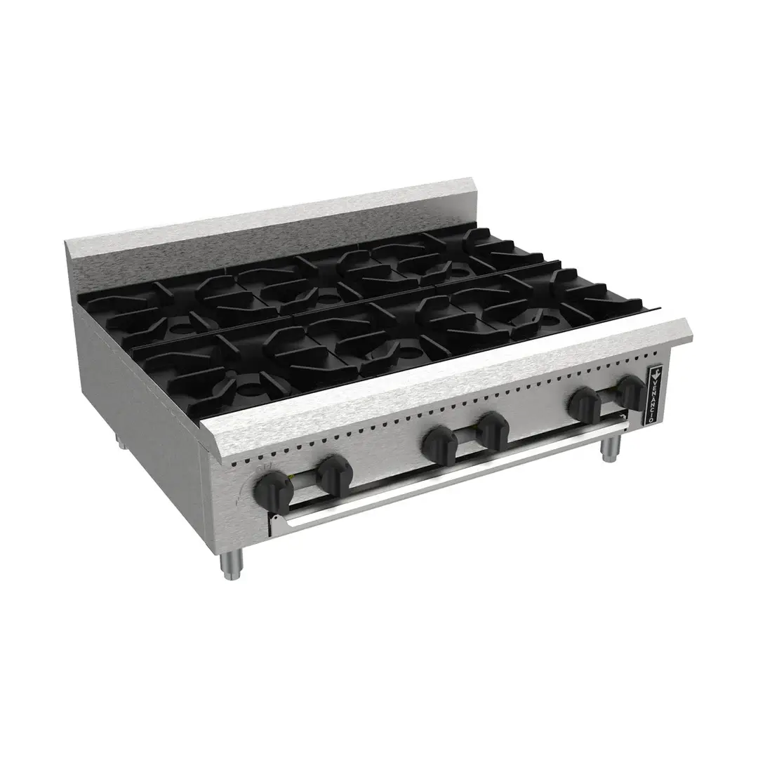 VENANCIO PRIME SERIES 6 BURNER COUNTERTOP HOT PLATE WITH BACKSPLASH - 168000 BTU - NATURAL GAS