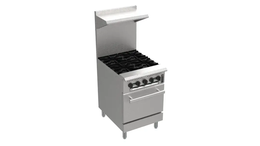 VENANCIO PRIME SERIES 4 BURNER RANGE WITH STAINLESS STEEL OVERSHELF AND STANDARD OVEN