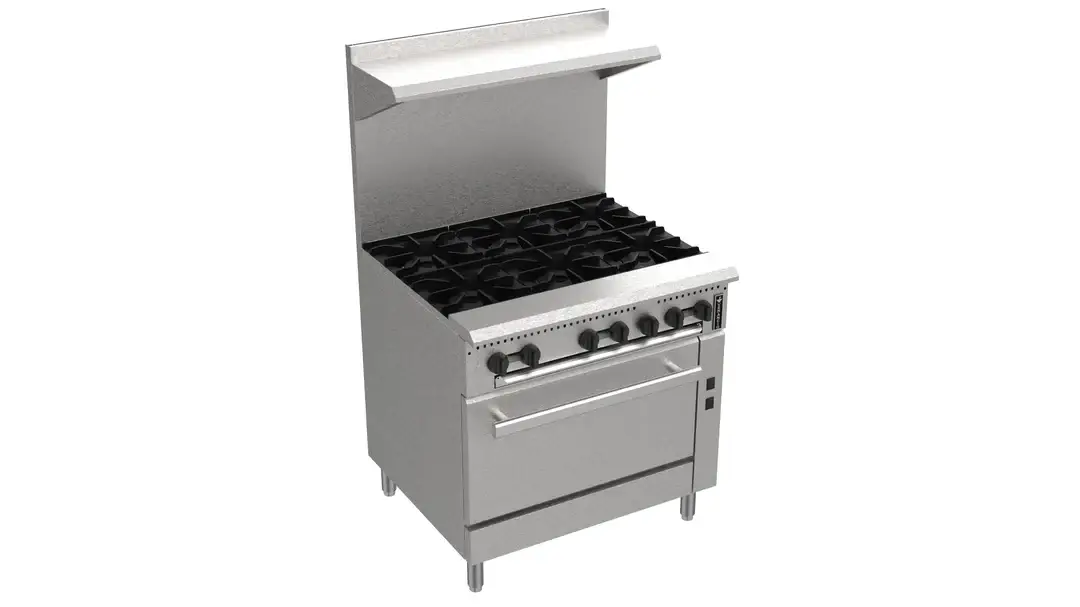 VENANCIO PRIME SERIES 6 BURNER RANGE WITH STAINLESS STEEL OVERSHELF AND CONVECTION OVEN