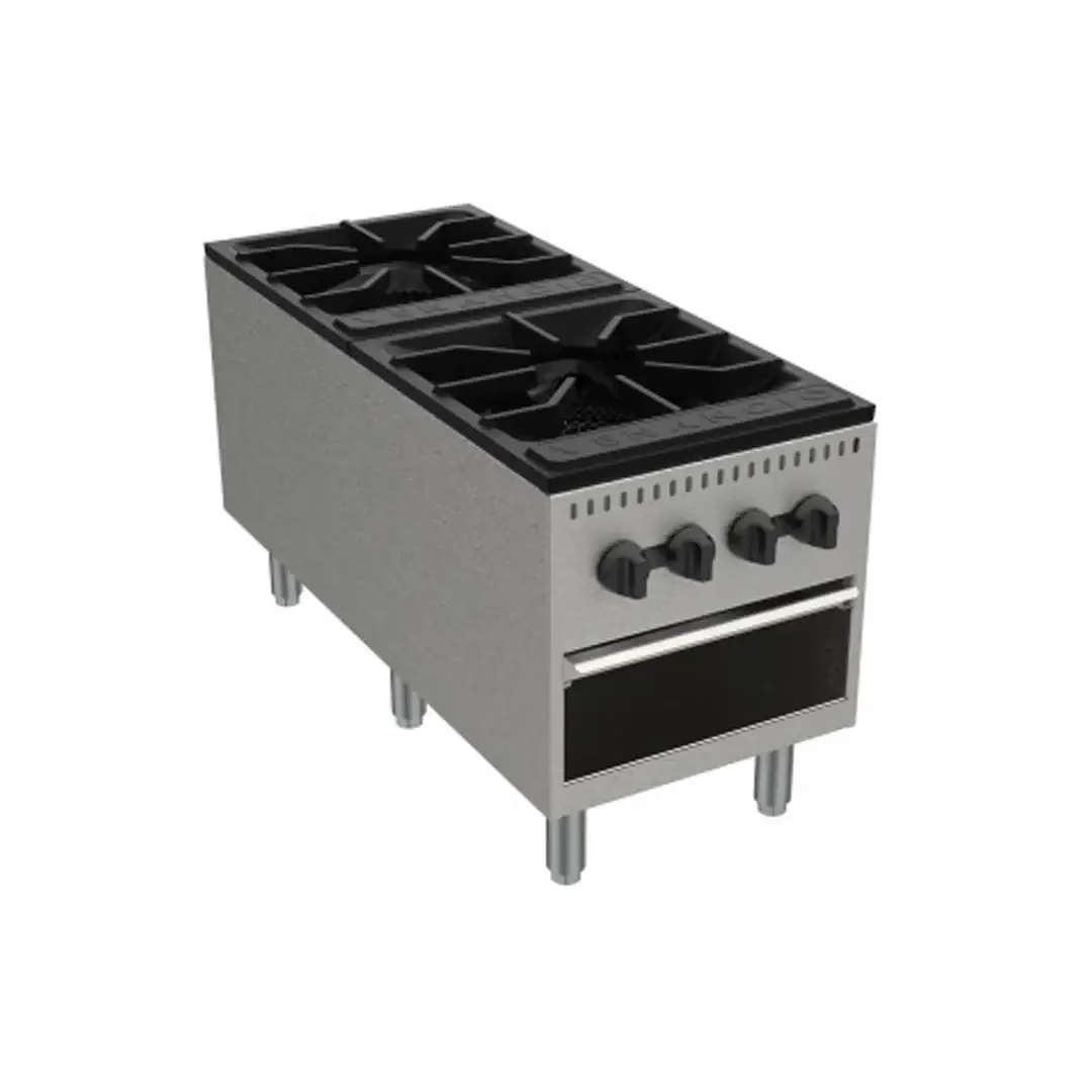 VENANCIO PRIME SERIES DUAL STOCK POT RANGE WITH 2 3-RING BURNERS AND CAST IRON TOP GRATES - 180000 BTU