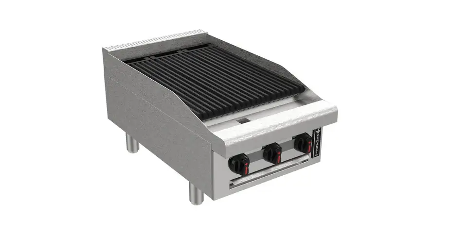 VENANCIO RESTAURANT SERIES 18 INCH COUNTERTOP RADIANT CHAR BROILER WITH 3 BURNERS AND PROPANE CONVERSION KIT - 45000 BTU