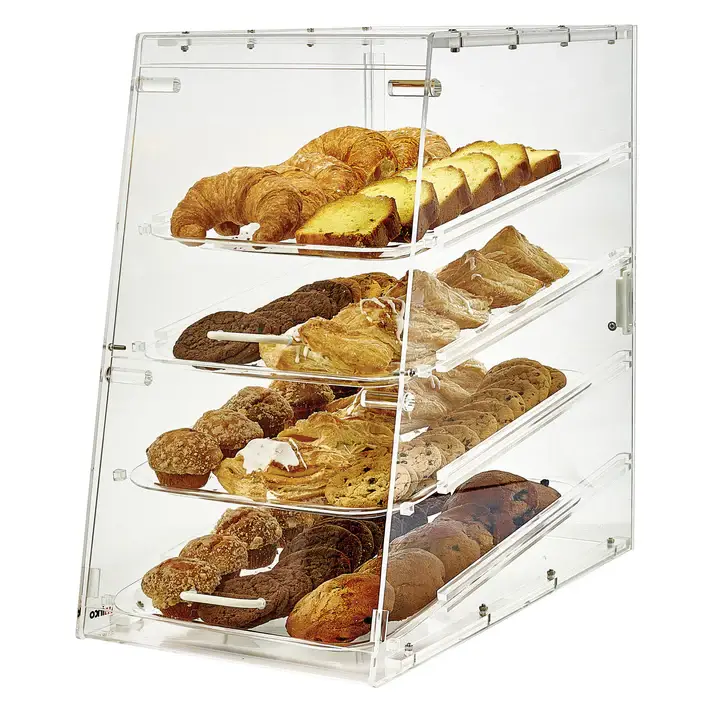 4 TIER ACRYLIC DISPLAY CASE WITH FRONT AND REAR DOORS