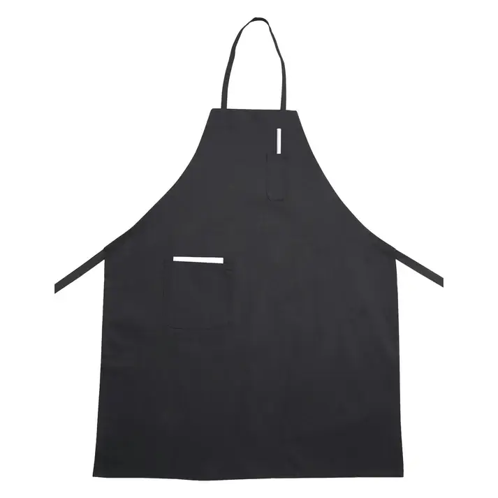 BLACK FULL LENGTH BIB APRON WITH POCKETS