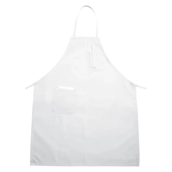 WHITE FULL LENGTH BIB APRON WITH POCKETS