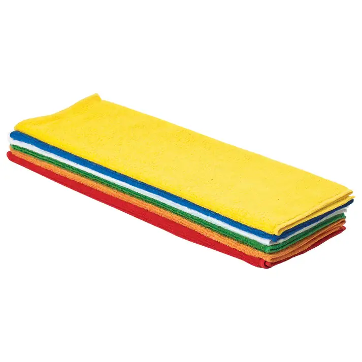 6 PIECE MICROFIBER TOWEL BACK WITH ASSORTED COLORS - YELLOW; BLUE; WHITE; GREEN; ORANGE; AND RED