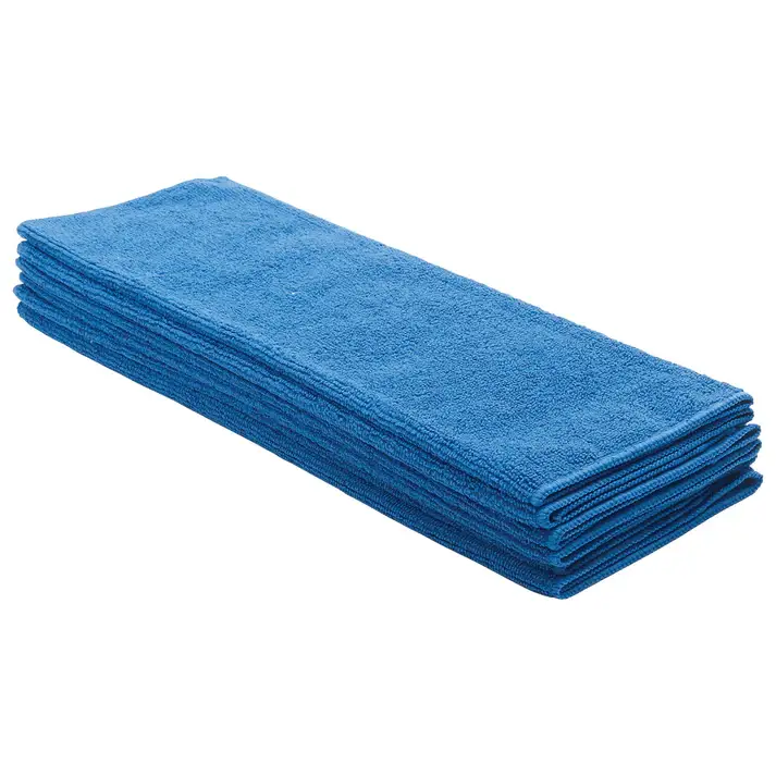 6 PIECE MICROFIBER TOWEL BACK WITH BLUE TOWELS - 16 X 16 INCH
