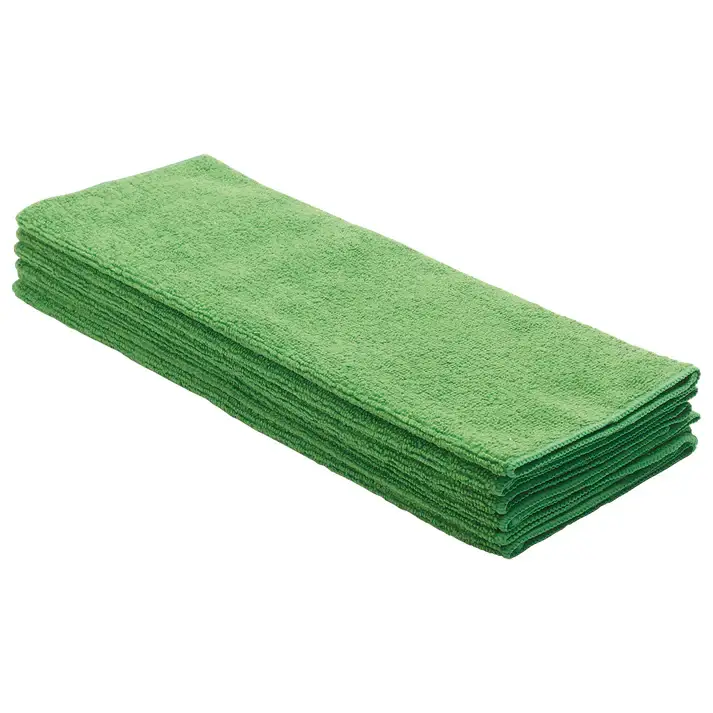 6 PIECE MICROFIBER TOWEL BACK WITH GREEN TOWELS - 16 X 16 INCH