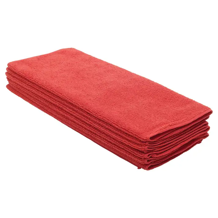 6 PIECE MICROFIBER TOWEL BACK WITH RED TOWELS - 16 X 16 INCH