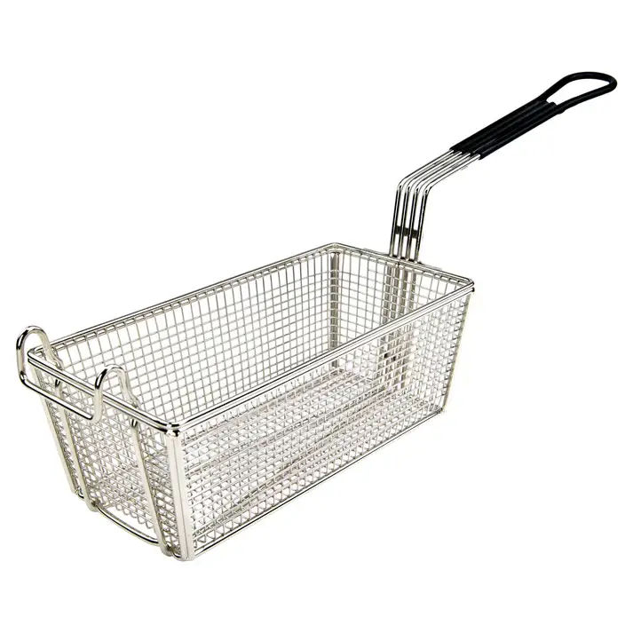 BLACK HANDLE FRY BASKET WITH ONE PIECE CONSTRUCTION - 11 X 5-3/8 X 4-1/8