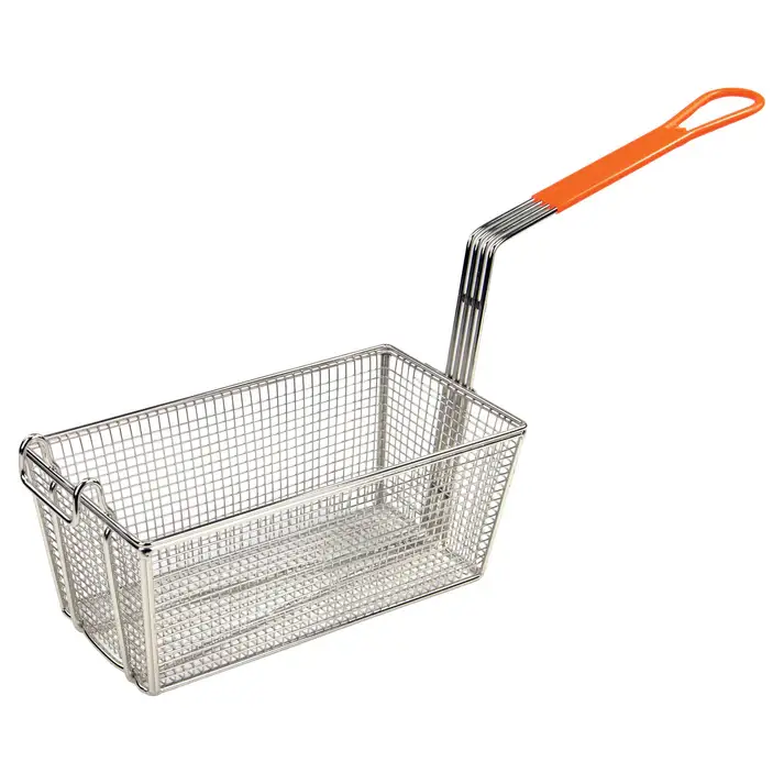 ORANGE HANDLE FRY BASKET WITH ONE PIECE CONSTRUCTION - 12-1/8 X 6-1/2 X 5-3/8