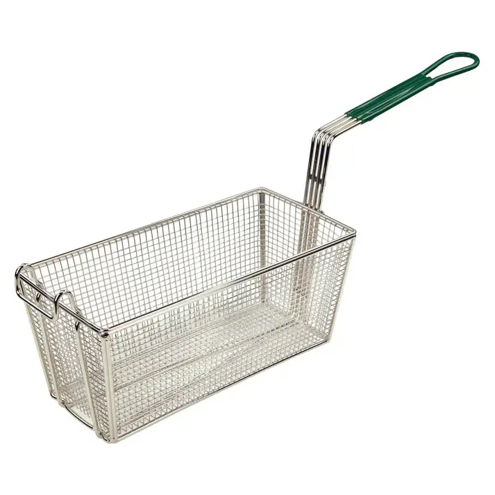 GREEN HANDLE FRY BASKET WITH ONE PIECE CONSTRUCTION - 13-1/4 X 6-1/2 X 5-7/8