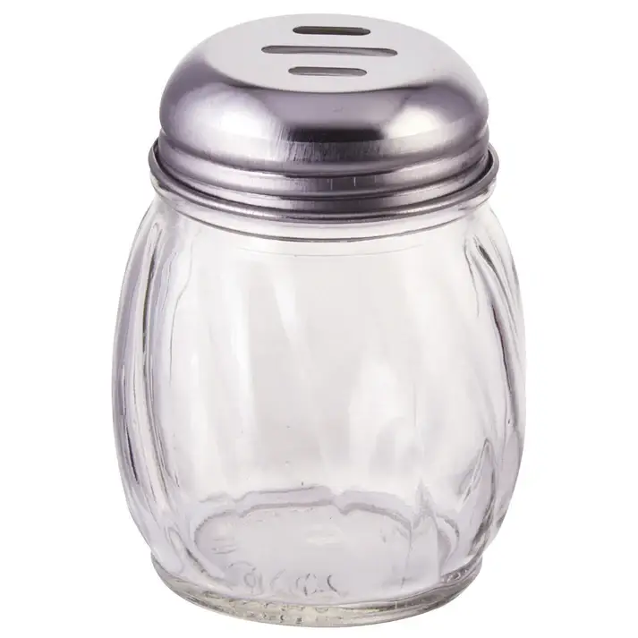 6 OZ SWIRL CHEESE SHAKER WITH SLOTTED STAINLESS STEEL CAP