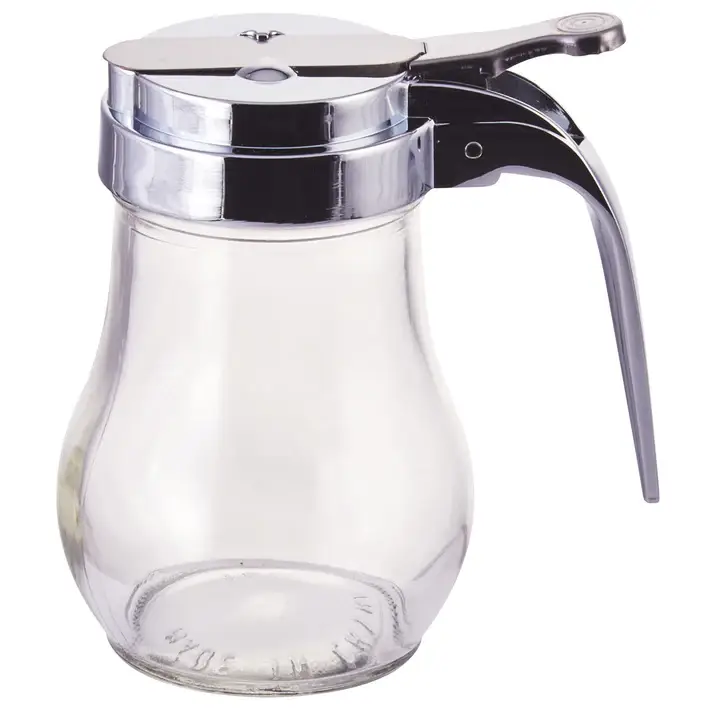 6 OZ GLASS SYRUP DISPENSER WITH CAST ZINC TOP