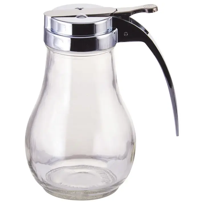 14 OZ GLASS SYRUP DISPENSER WITH CAST ZINC TOP