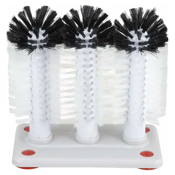 3 BRUSH GLASS CLEANER WITH PLASTIC BASE AND SUCTION FEET - DISHWASHER SAFE