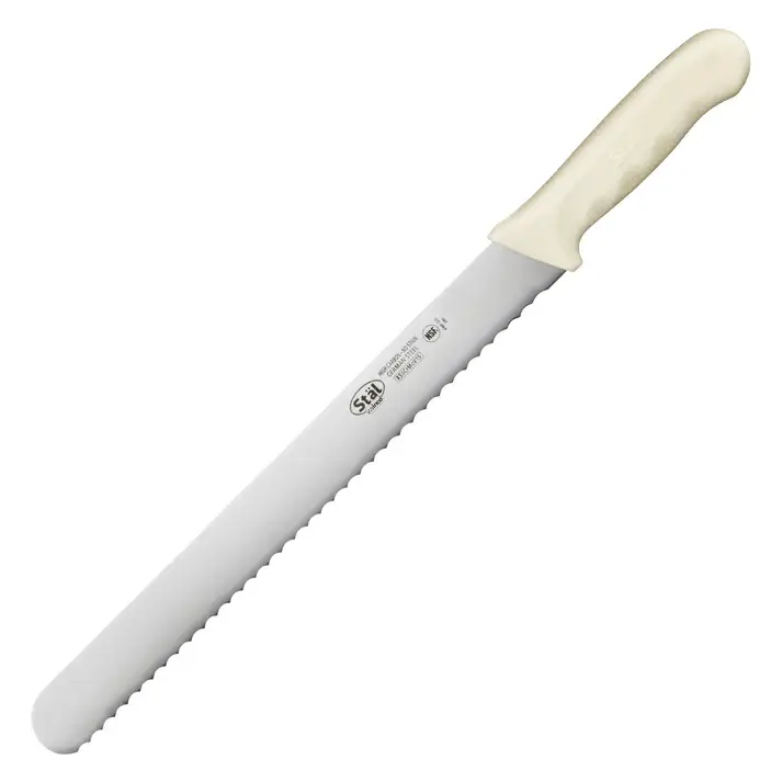 12 INCH BREAD KNIFE WITH SERRATED EDGES AND WHITE POLYPROPYLENE HANDLE