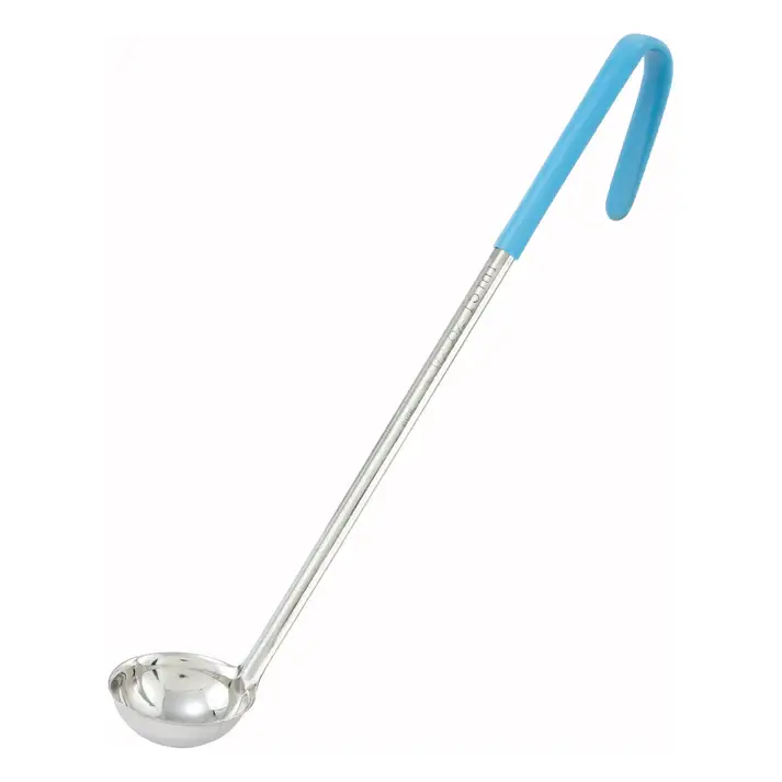 1/2 OZ SINGLE PIECE STAINLESS STEEL LADLE WITH TEAL SILICONE COATED HANDLE