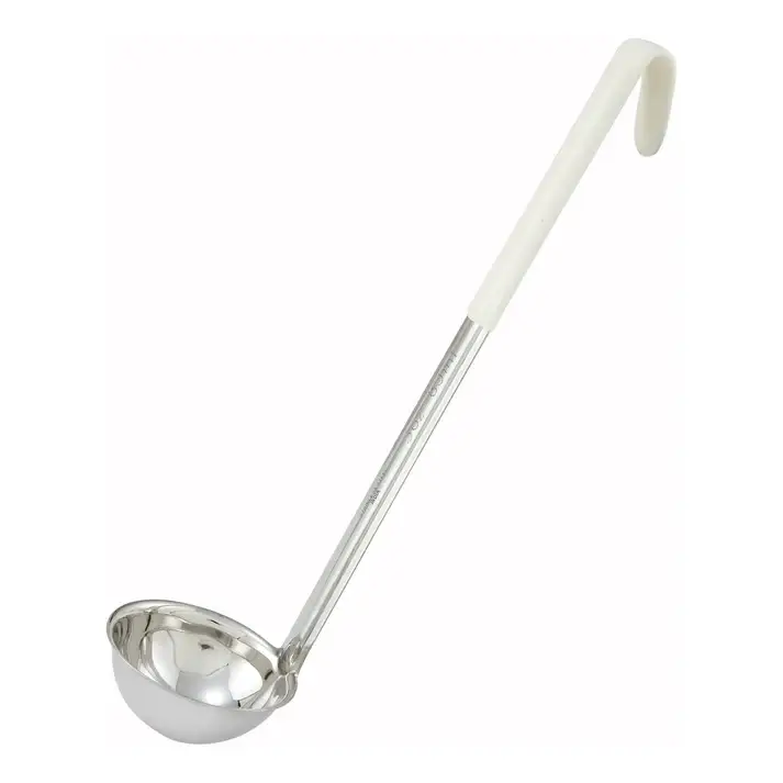 3 OZ SINGLE PIECE STAINLESS STEEL LADLE WITH IVORY SILICONE COATED HANDLE