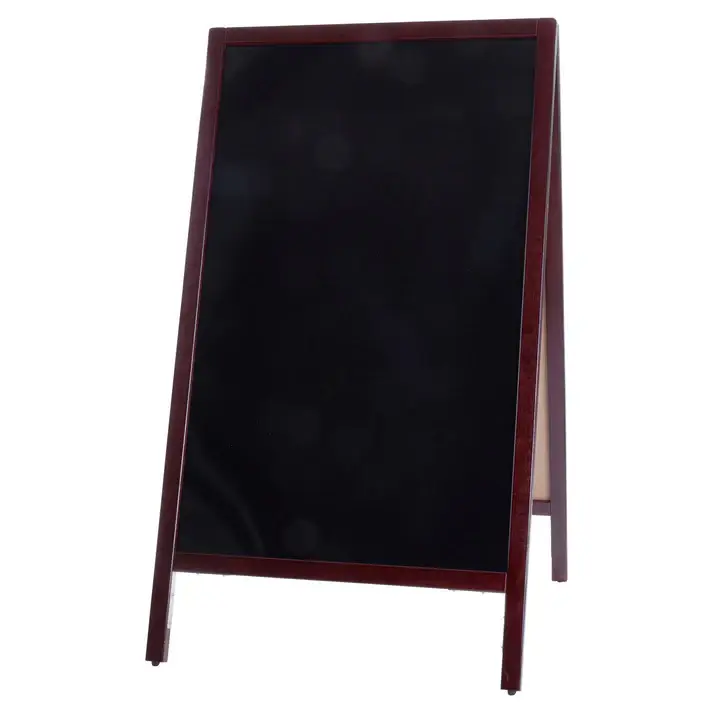 MAHOGANY DUAL SIDED A-FRAME REWRITABLE MARKER BOARD WITH 25-1/4 X 45 INCH WRITING SURFACES AND WOOD FRAME