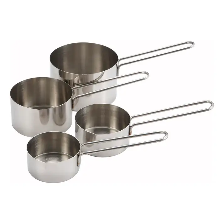 4 PIECE STAINLESS STEEL MEASURING CUP SET WITH 1/4; 1/3; 1/2; AND 1 CUP MEASURES