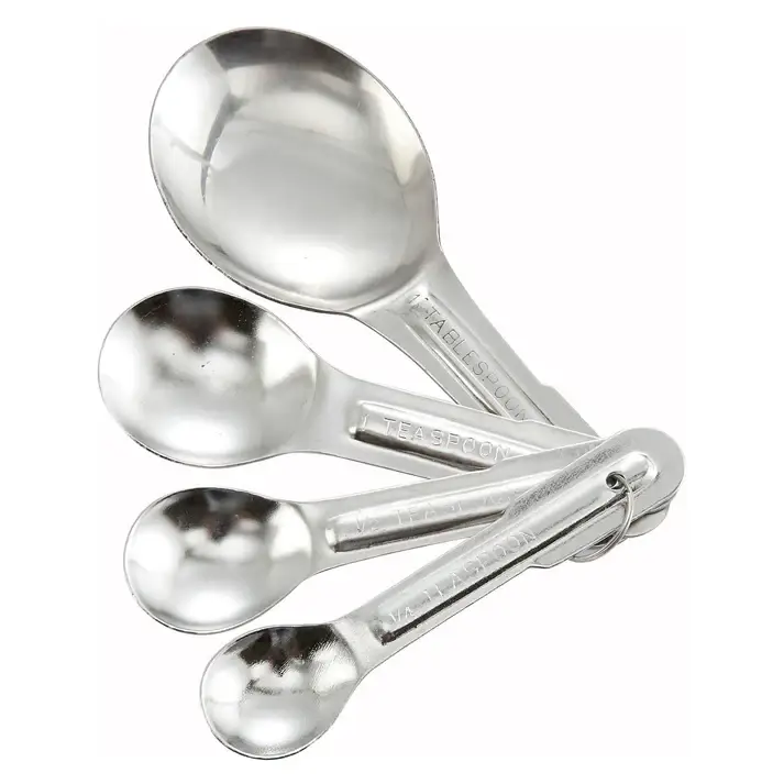 4 PIECE STAINLESS STEEL MEASURING SPOON SET WITH 1/4 TSP; 1/2 TSP; 1 TSP; AND 1 TBSP MEASURES