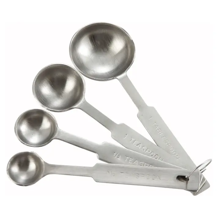4 PIECE STAINLESS STEEL DELUXE MEASURING SPOON SET WITH 1/4 TSP; 1/2 TSP; 1 TSP; AND 1 TBSP MEASURES