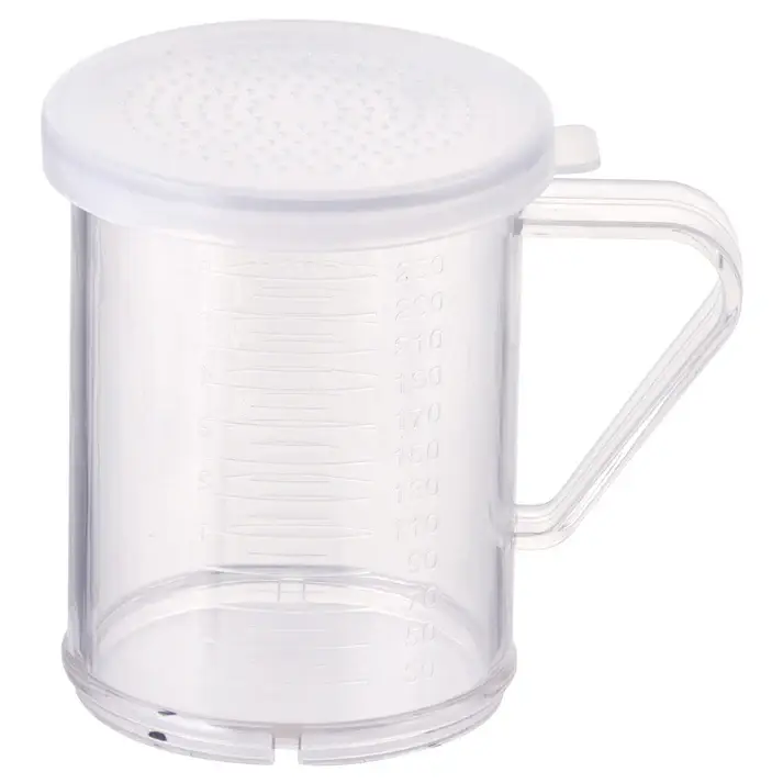 10 OZ POLYCARBONATE DREDGE WITH HANDLE AND THREE LIDS - COARSE; MEDIUM; AND FINE