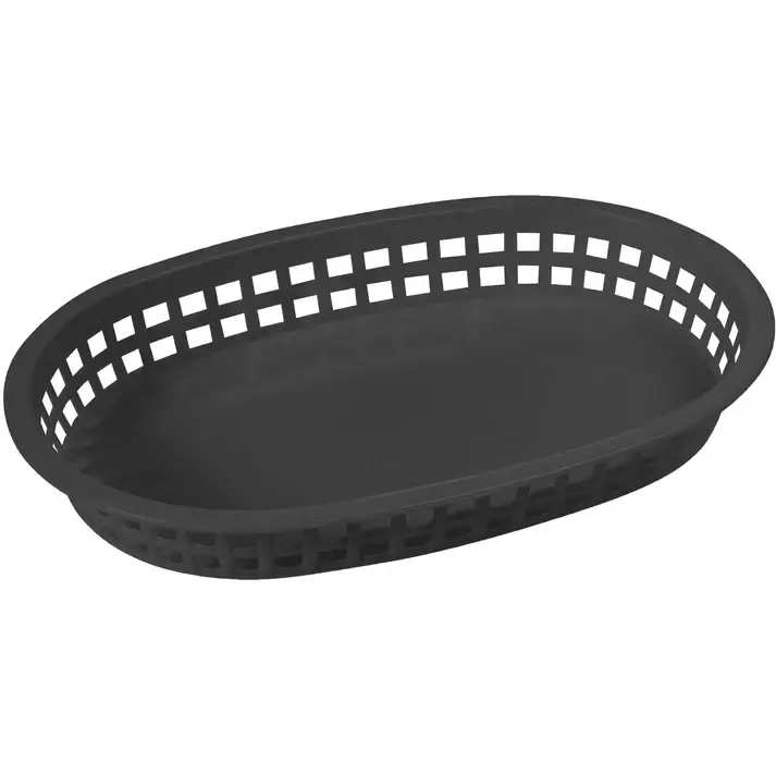 10-3/4 INCH OVAL FAST FOOD BASKET WITH FLAT BOTTOM - BLACK