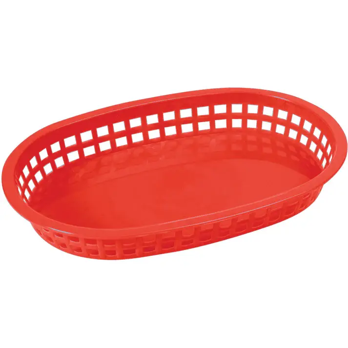 10-3/4 INCH OVAL FAST FOOD BASKET WITH FLAT BOTTOM - RED