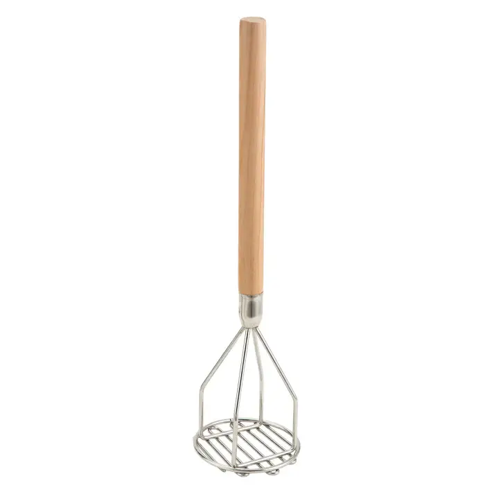 18 INCH POTATO MASHER WITH 4 INCH ROUND HEAD AND WOOD HANDLE