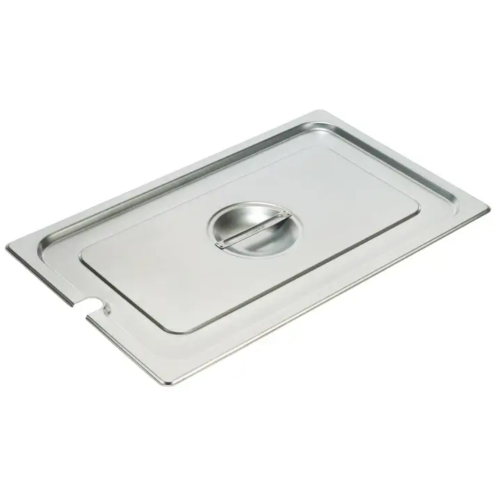 FULL SIZE STAINLESS STEEL STEAM TABLE PAN SLOTTED COVER WITH RECESSED HANDLE - 18/8 STAINLESS STEEL- FITS REGULAR AND ANTI JAM PANS