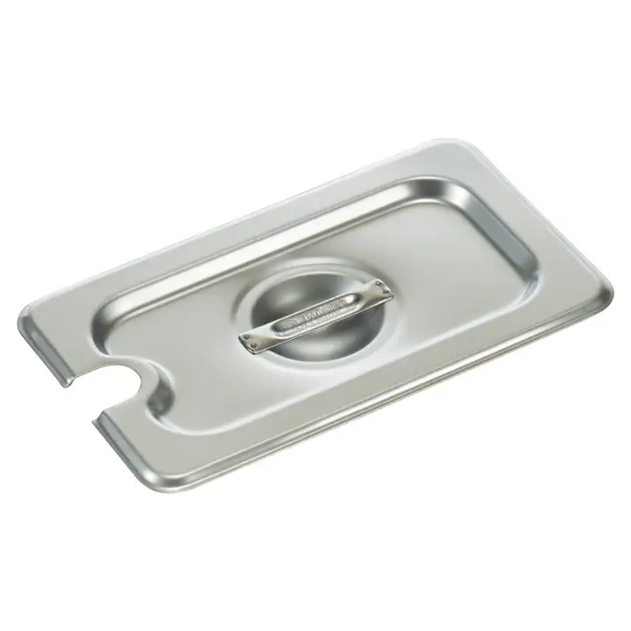 NINTH SIZE STAINLESS STEEL STEAM TABLE PAN SLOTTED COVER WITH RECESSED HANDLE - 18/8 STAINLESS STEEL- FITS REGULAR AND ANTI JAM PANS