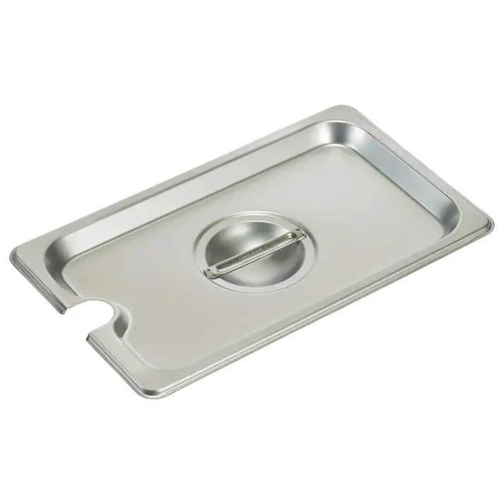 FOURTH SIZE STAINLESS STEEL STEAM TABLE PAN SLOTTED COVER WITH RECESSED HANDLE - 18/8 STAINLESS STEEL- FITS REGULAR AND ANTI JAM PANS