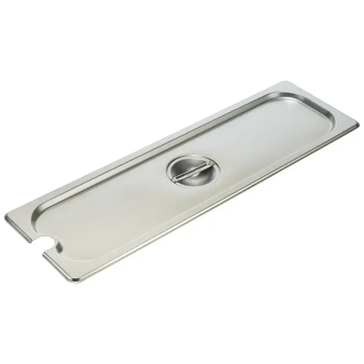 HALF SIZE LONG STAINLESS STEEL STEAM TABLE PAN SLOTTED COVER WITH RECESSED HANDLE - 18/8 STAINLESS STEEL- FITS REGULAR AND ANTI JAM PANS