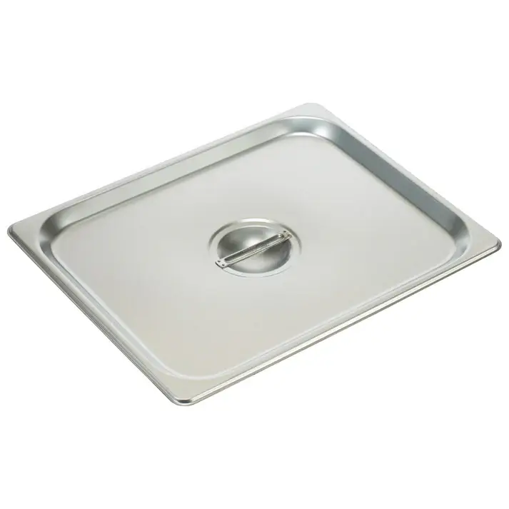 HALF SIZE STAINLESS STEEL STEAM TABLE PAN SOLID COVER WITH RECESSED HANDLE - 18/8 STAINLESS STEEL- FITS REGULAR AND ANTI JAM PANS