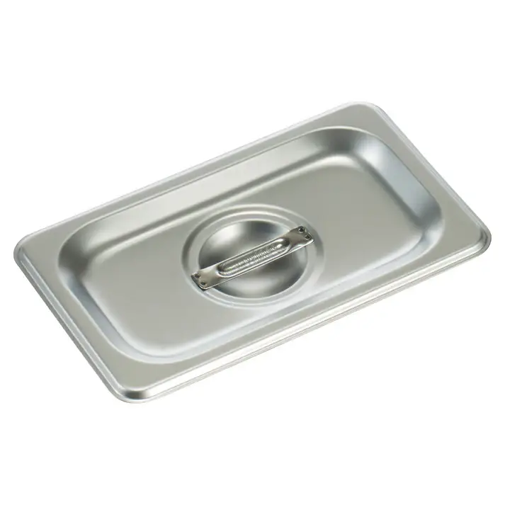 NINTH SIZE STAINLESS STEEL STEAM TABLE PAN SOLID COVER WITH RECESSED HANDLE - 18/8 STAINLESS STEEL- FITS REGULAR AND ANTI JAM PANS