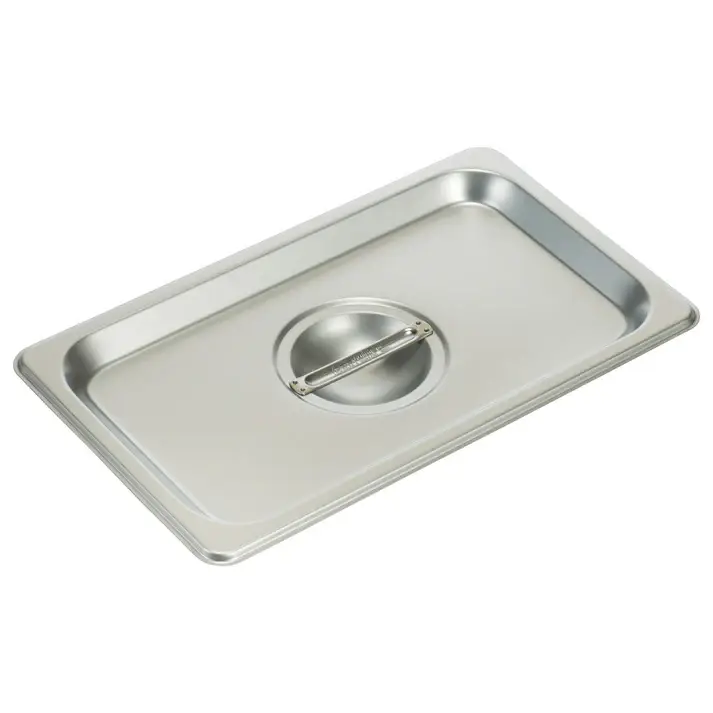 FOURTH SIZE STAINLESS STEEL STEAM TABLE PAN SOLID COVER WITH RECESSED HANDLE - 18/8 STAINLESS STEEL- FITS REGULAR AND ANTI JAM PANS