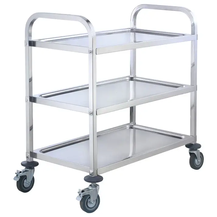 3 TIER STAINLESS STEEL TROLLEY WITH 110 LB CAPACITY PER SHELF