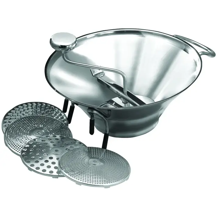 5 QT STAINLESS STEEL HEAVYWEIGHT FOOD MILL WITH 5 BLADE / SIEVE PLATES