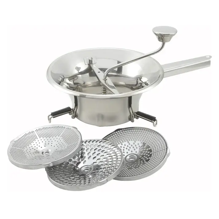 2 QT STAINLESS STEEL FOOD MILL WITH 3 BLADE / SIEVE PLATES