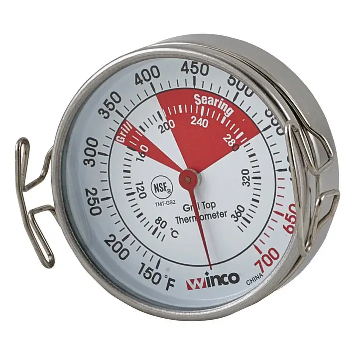 GRILL-TOP THERMOMETER WITH DIAL FACE AND 150 TO 700 F TEMPERATURE RANGE