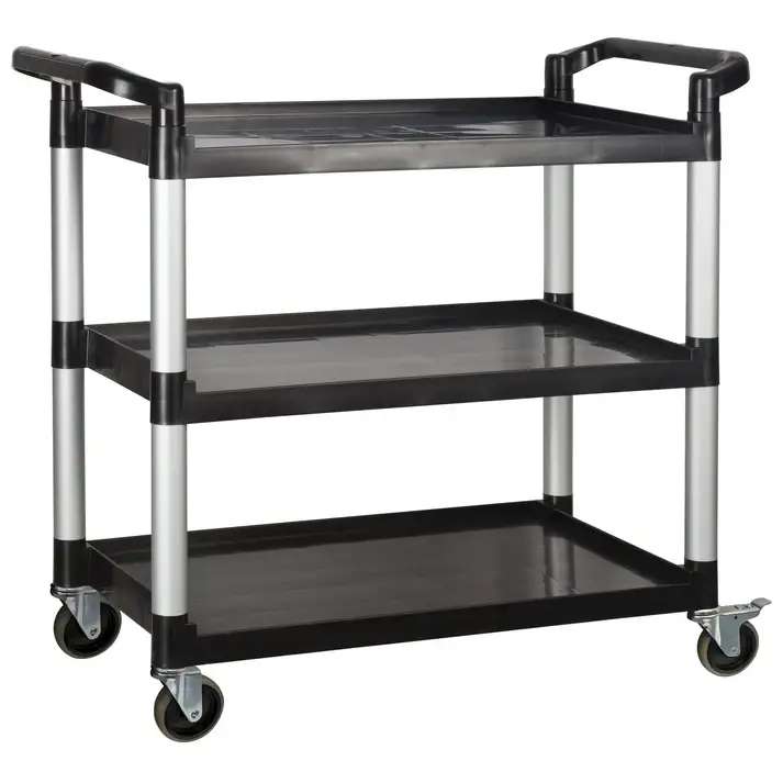 POLYCARBONATE 3 TIER BUS CART WITH 400 LB CAPACITY - BLACK