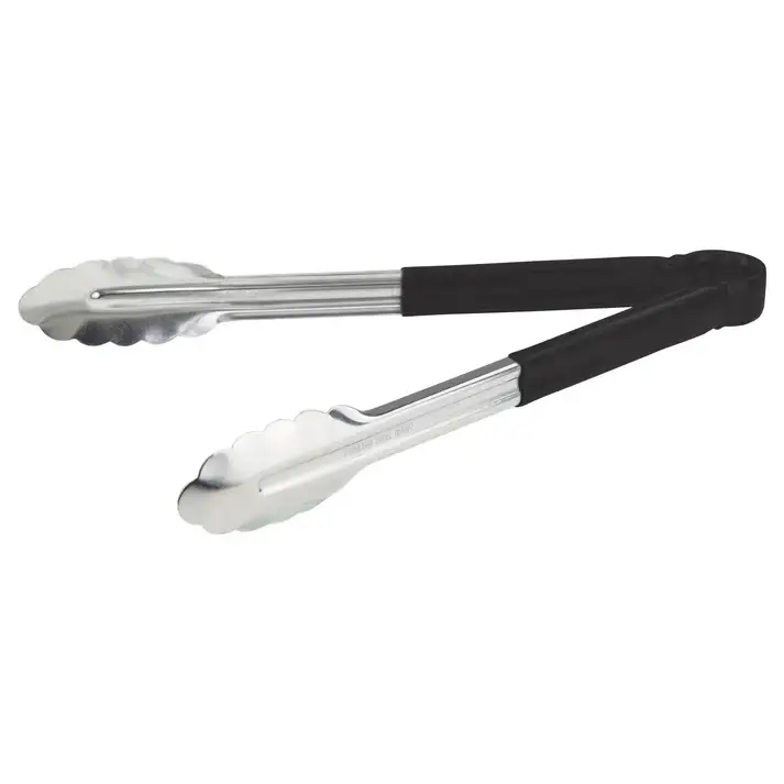 12 INCH STAINLESS STEEL TONGS WITH BLACK HANDLE